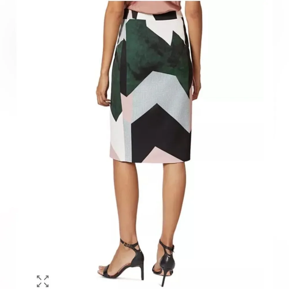 Ted Baker 14/5 ROXANE Geo Print Black Pink Gray White Green Pencil Skirt